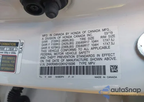 2019 Honda Cr-V Lx from USA, damaged, VIN 2HKRW6H33KH216096